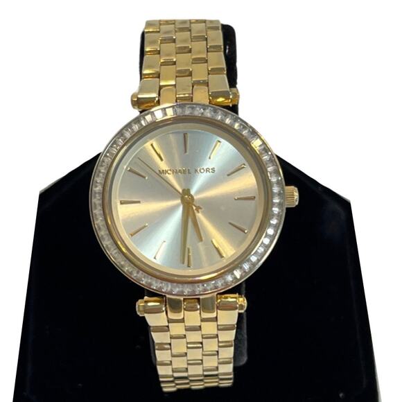 Michael Kors Mini Darci Watch Gold-Tone Glitz Stainless Steel Analog Crystal - Picture 1 of 9